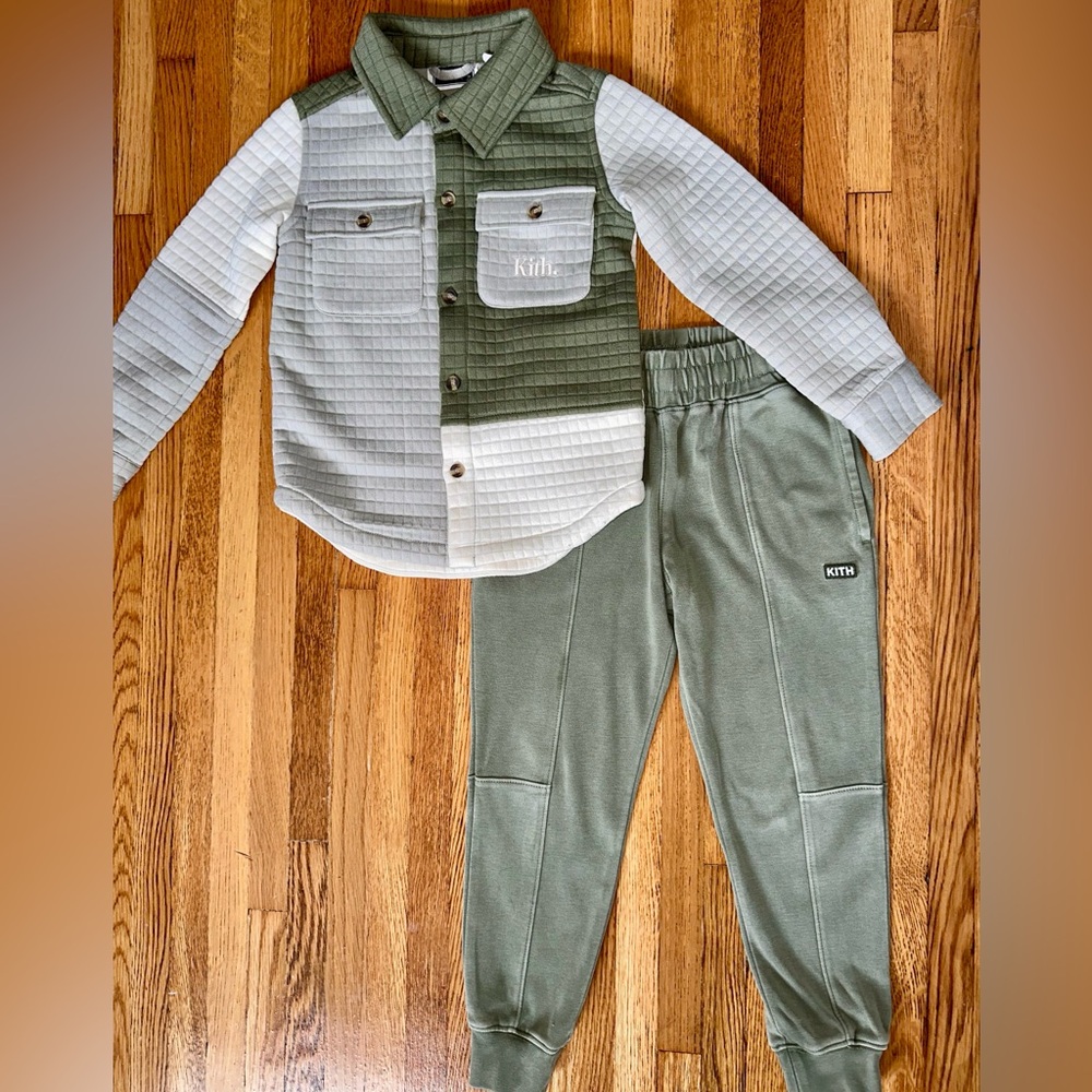 Kith Kids Olive Colorblock Shirt and Jogger set